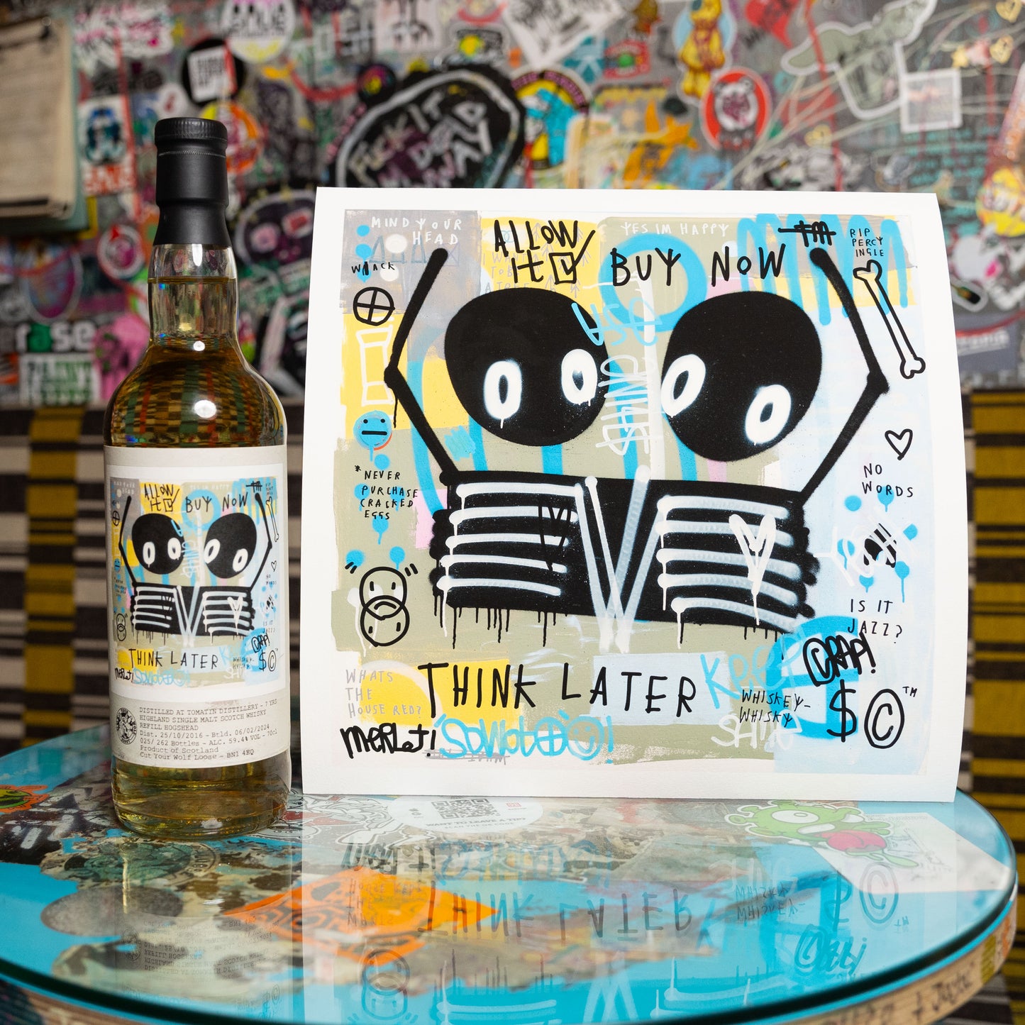 Tomatin 7yr x Skeleton Cardboard - signed art & bottle 1/23