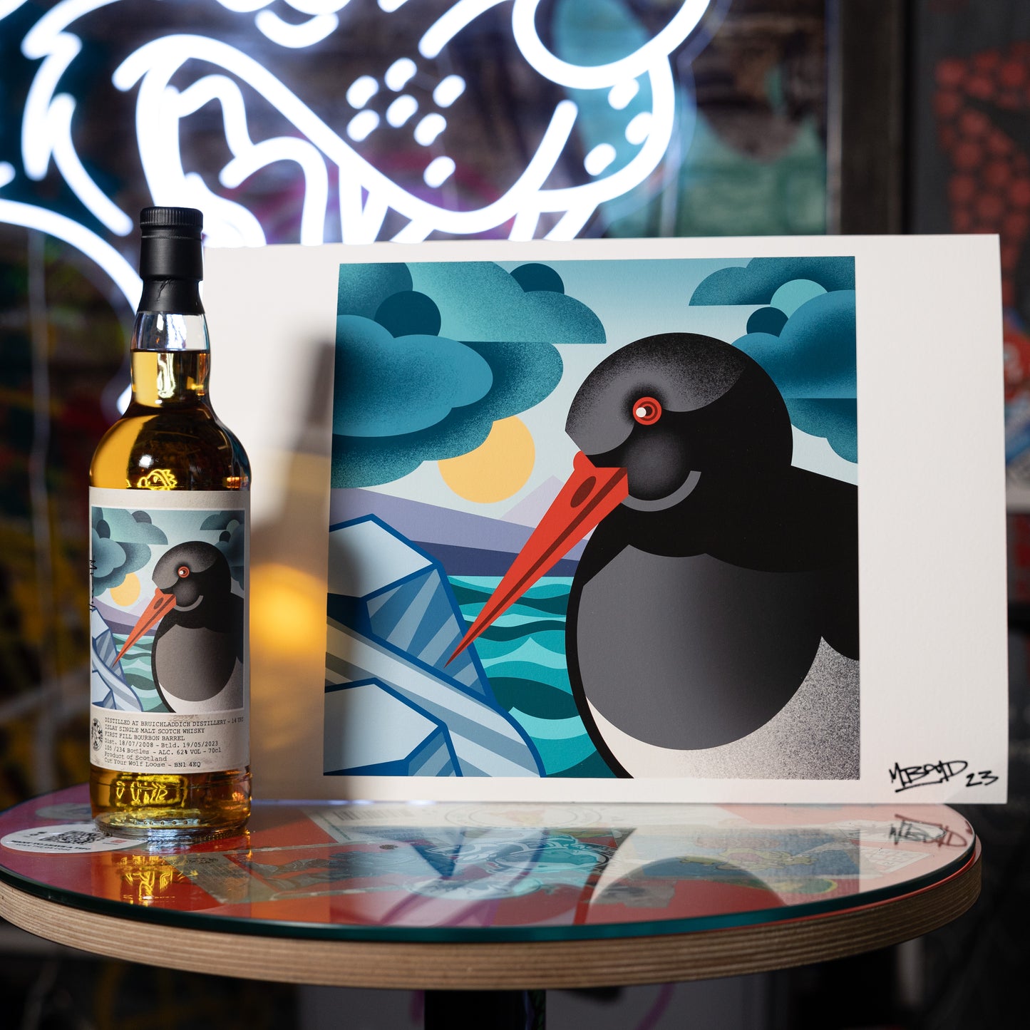 Bruichladdich 14yr x Mike Boyd - Signed Art & Bottle